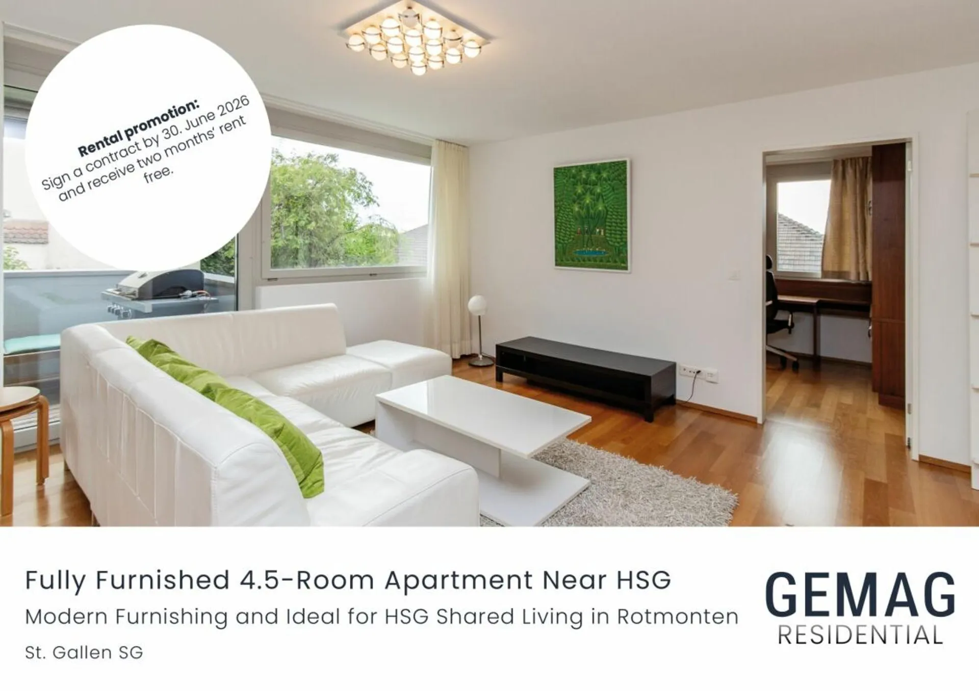 Comfortable 4.5-room rental flat near HSG - fully equipped & available immediately