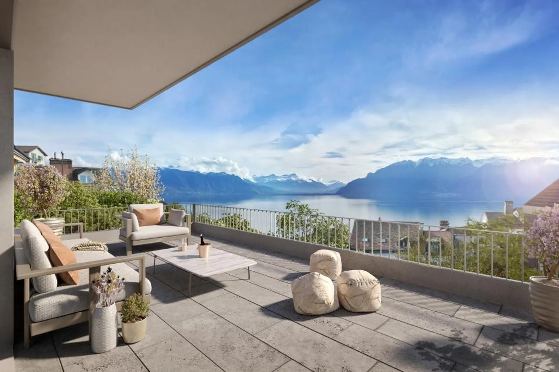 Attique en duplex d'exception neuf 5.5 pièces avec grand balcon et vue spectaculaire sur le lac Léman