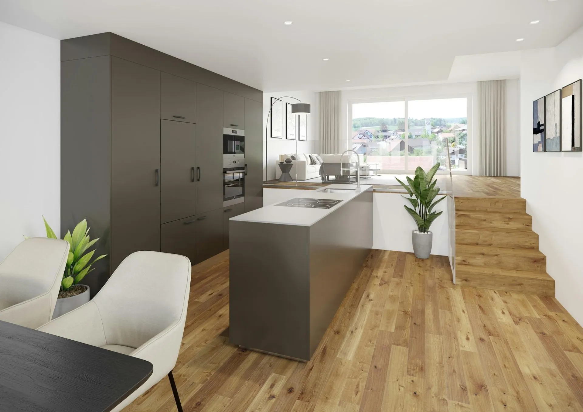 Row house with interesting split-level ground floor